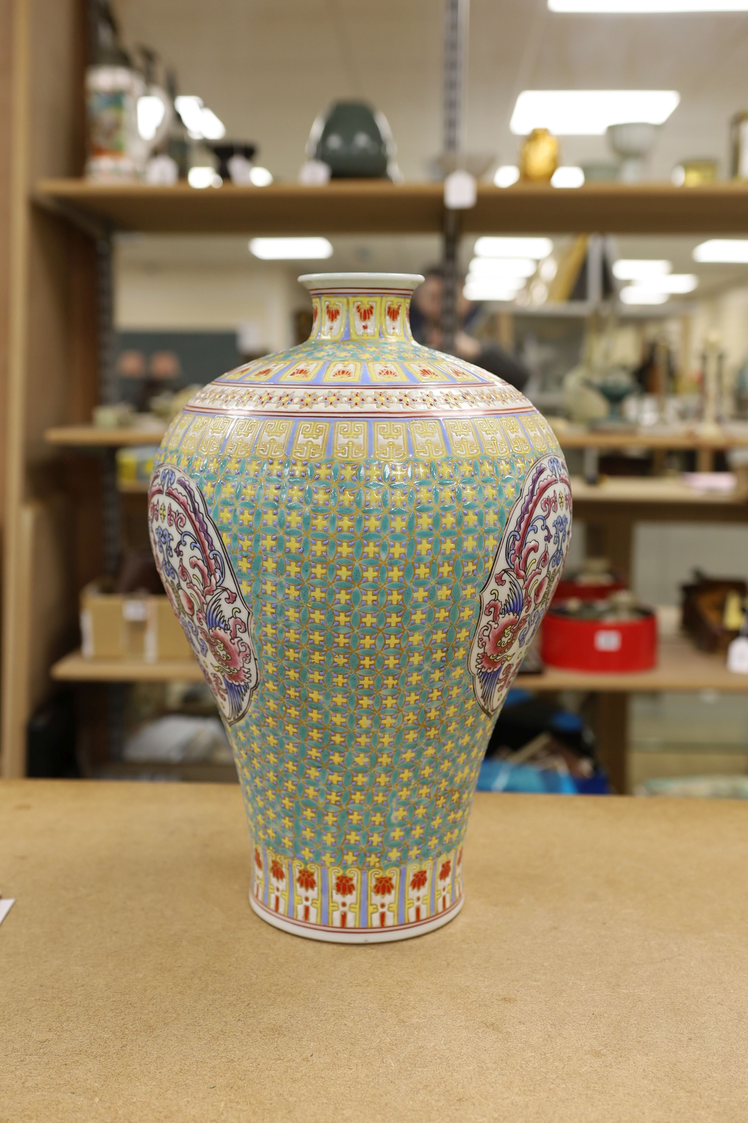 A Chinese enamelled porcelain meiping, 39cm